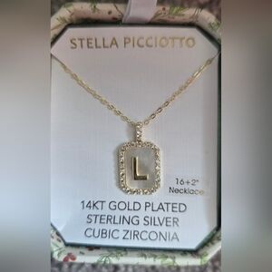 Stella Picciotto Letter "L" 14k Gold Plated Sterling Silver Cubic ZirconNecklace